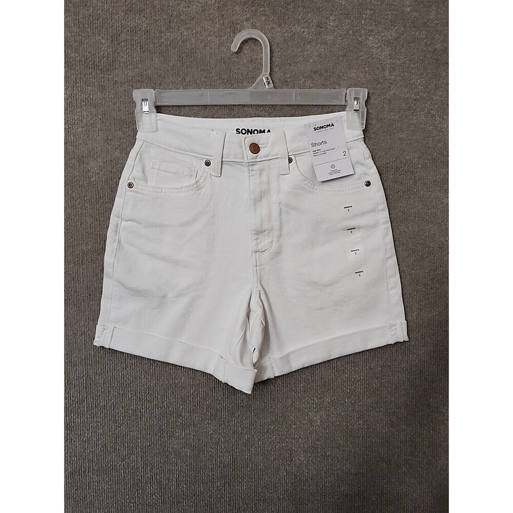 Sonoma High Rise Bermuda Denim Shorts Womens 2 White Cuffed Stretch NEW